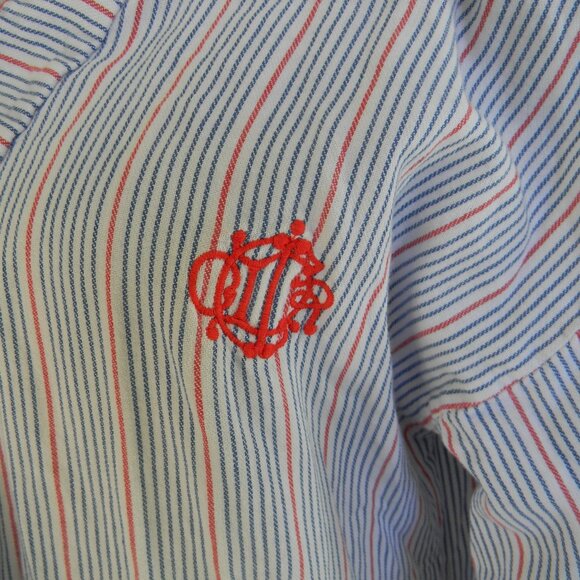 VINTAGE CHRISTIAN DIOR 100% COTTON PINSTRIPE MADE IN USA LONG ROBE SZ M BLUE/WHI - Picture 6 of 9